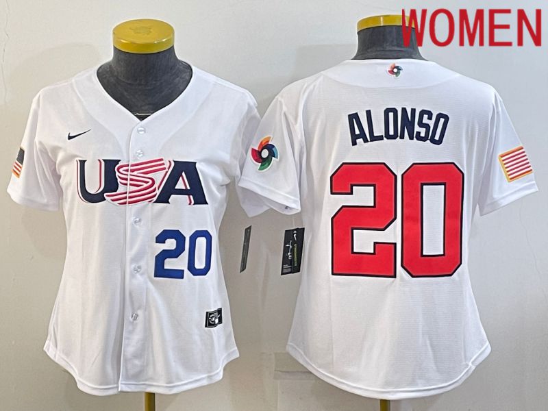 Women 2023 World Cub USA 20 Alonso White Nike MLB Jersey1